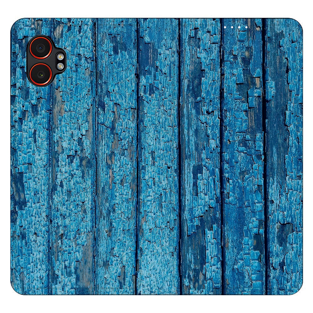 Samsung Galaxy Xcover 7 Pro Book Case Wood Blue blauw hout structuur design bovenaanzicht