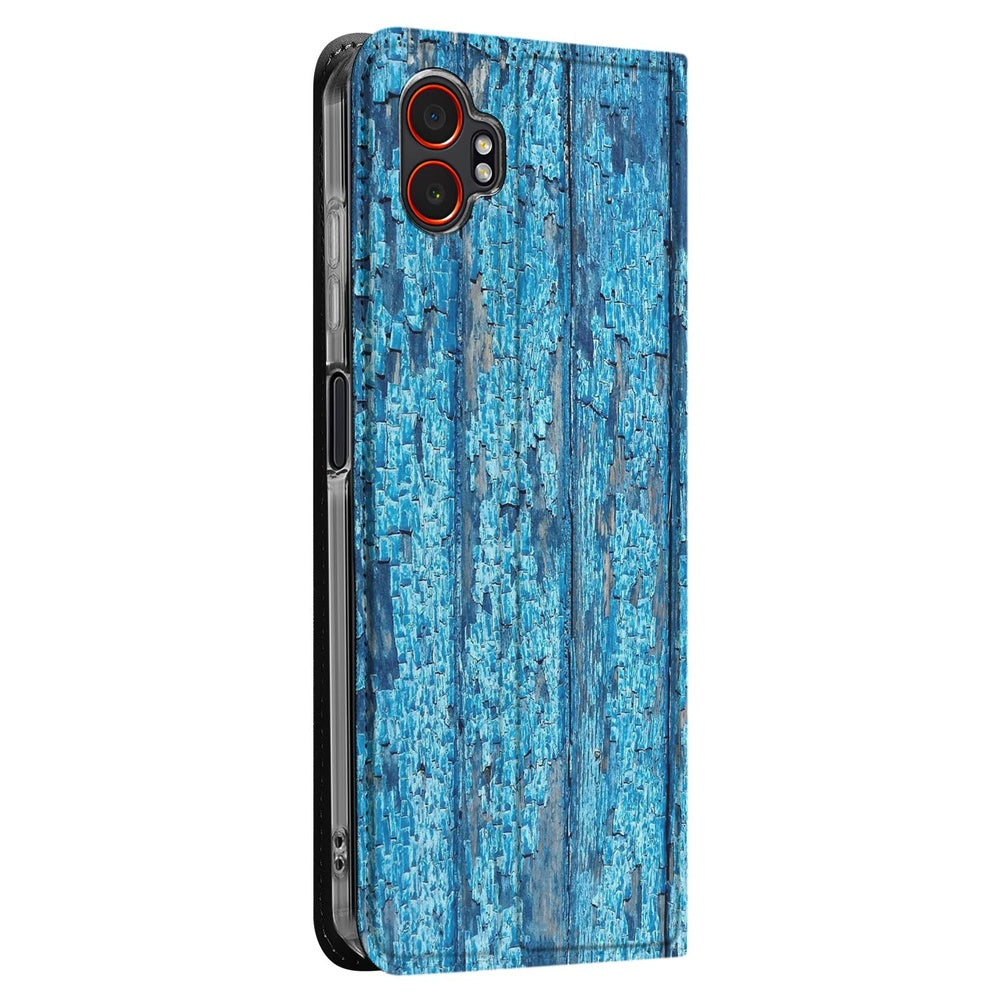 Samsung Galaxy Xcover 7 Pro Book Case Wood Blue bookcase blauw hout zijkant