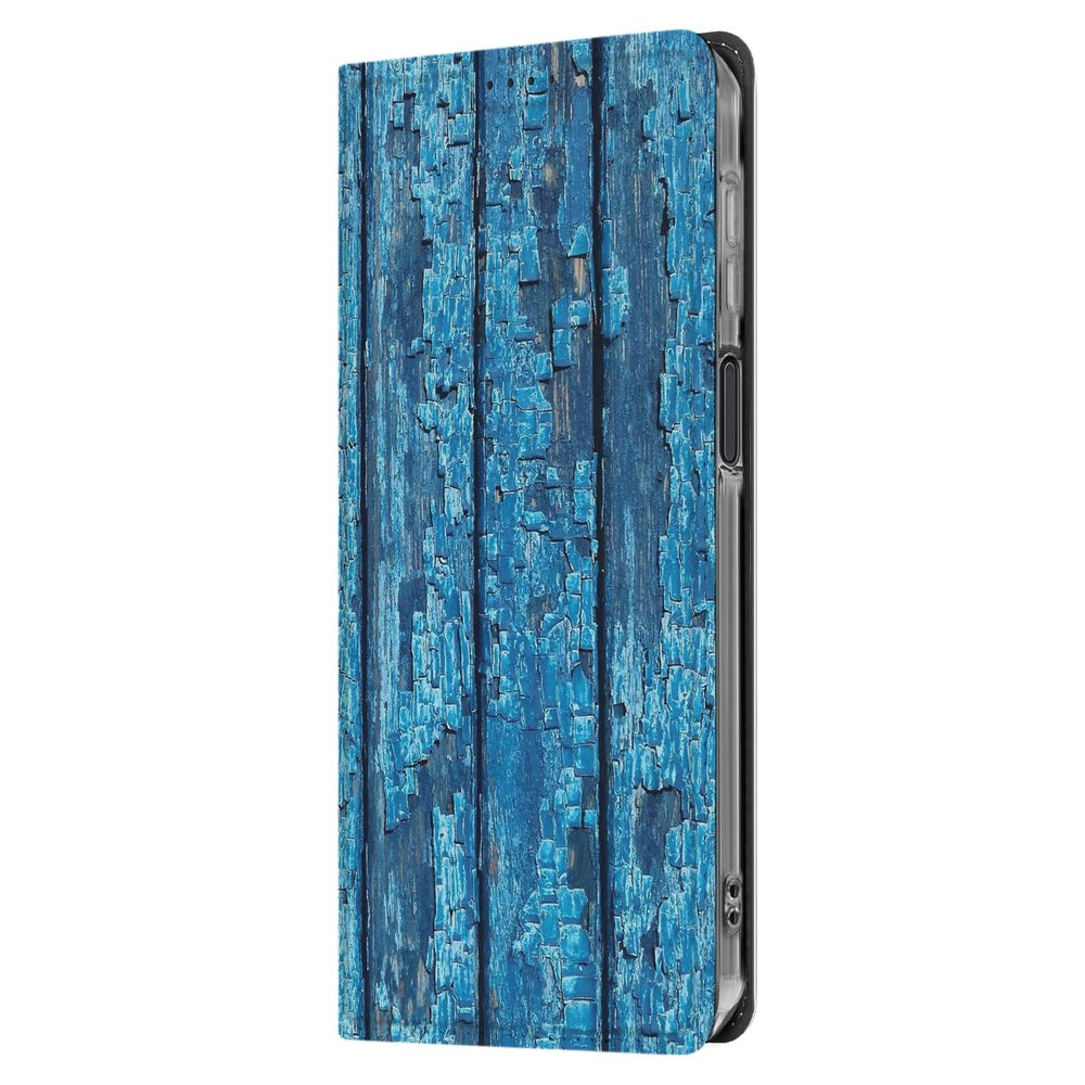 Samsung Galaxy Xcover 7 Pro Book Case Wood Blue book case blauw hout design voorkant
