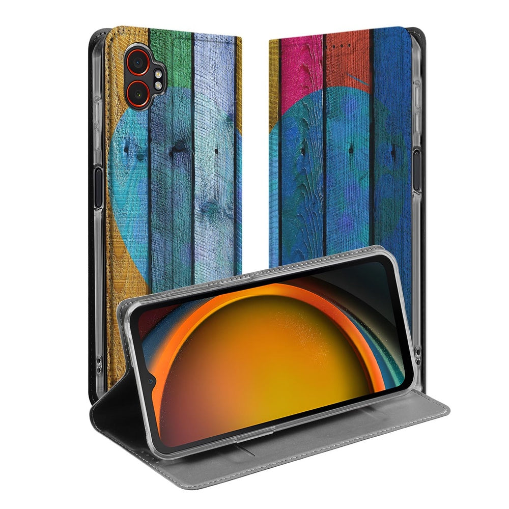Samsung Galaxy Xcover 7 Pro Book Cover Wood Heart boek cover hout design aanzicht