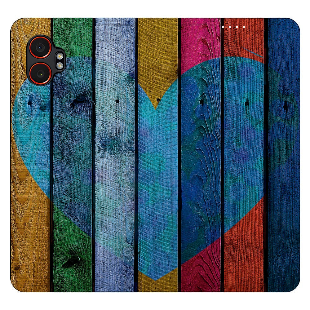 Samsung Galaxy Xcover 7 Pro Book Cover Wood Heart kleurrijk houtdesign voorkant