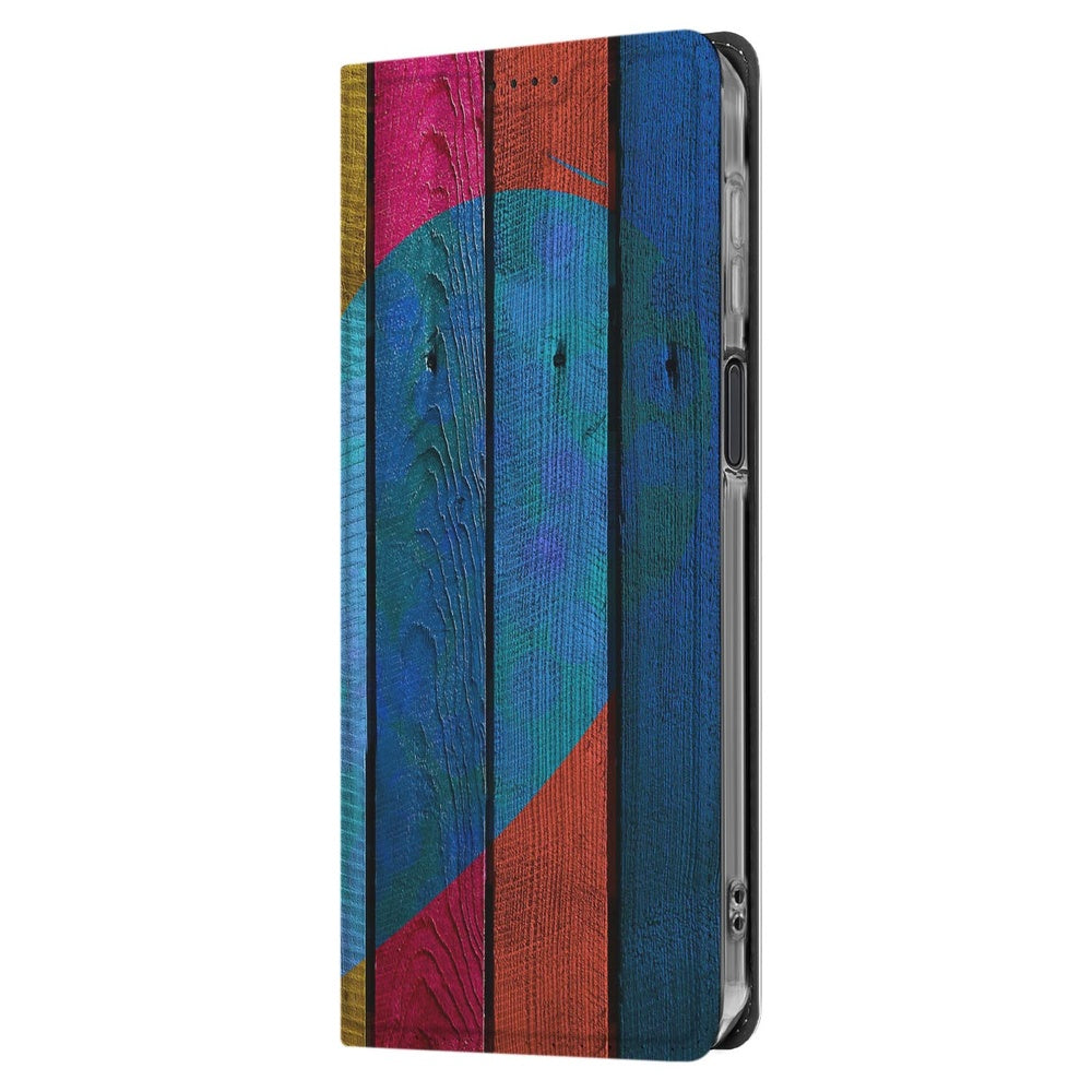 Samsung Galaxy Xcover 7 Pro Book Cover Wood Heart zijaanzicht kleurrijk houtdesign