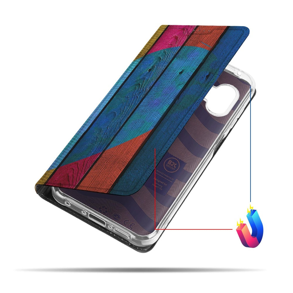 Samsung Galaxy Xcover 7 Pro Book Cover Wood Heart achterkant kleurrijk houtdesign