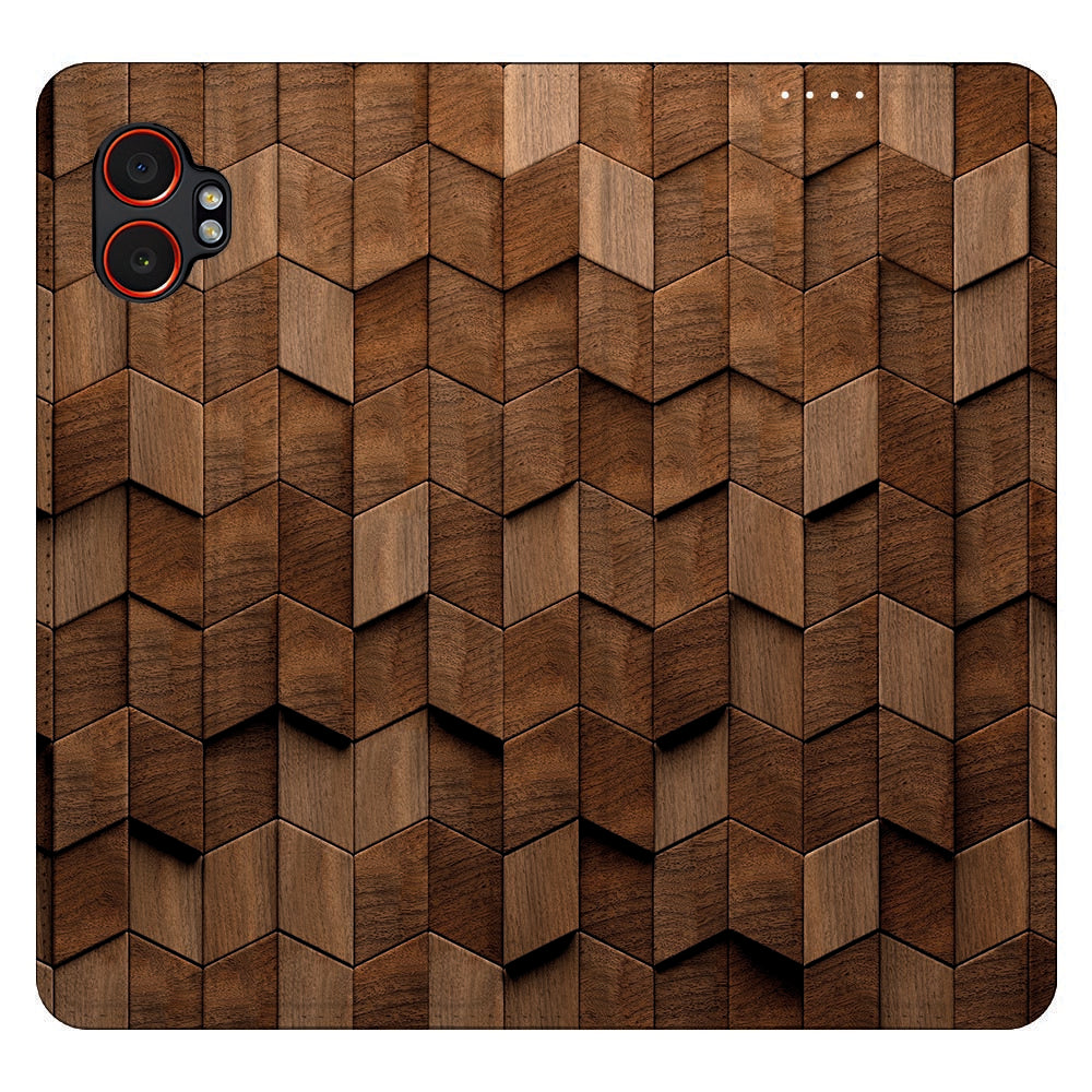 Samsung Galaxy Xcover7 Pro Bookcase Wooden Cubes houten kubussen ontwerp achteraanzicht