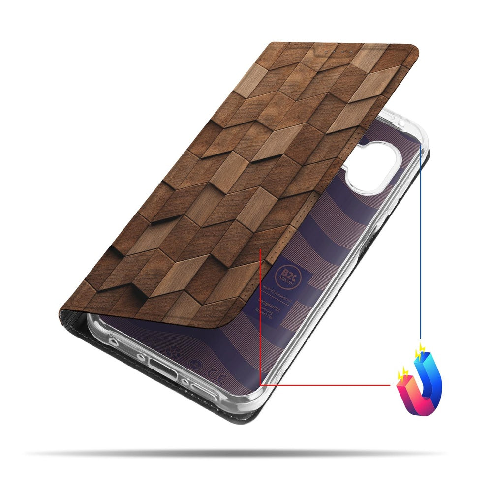 Samsung Galaxy Xcover7 Pro Bookcase Wooden Cubes houten kubussen aanzicht