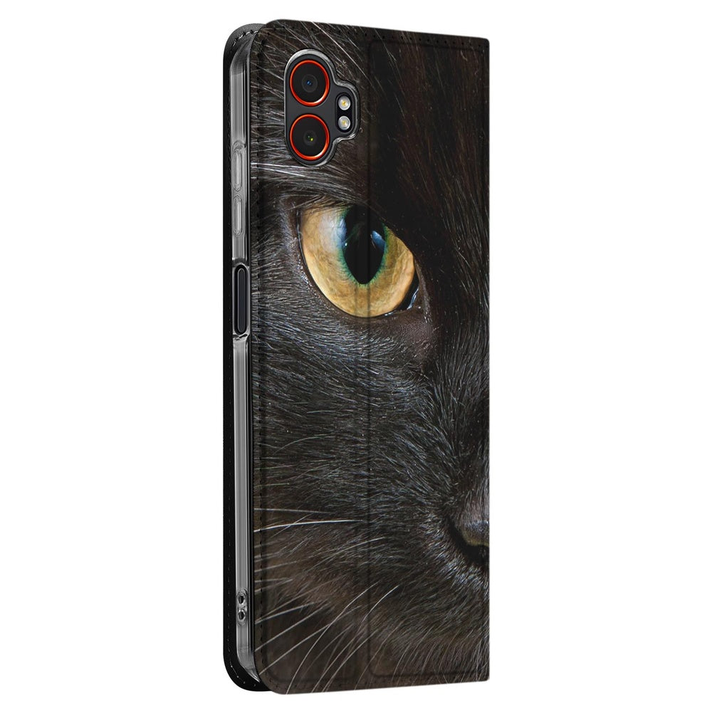 Samsung Galaxy Xcover 7 Pro Book Wallet Case Zwarte Kat kattenoog zijkant