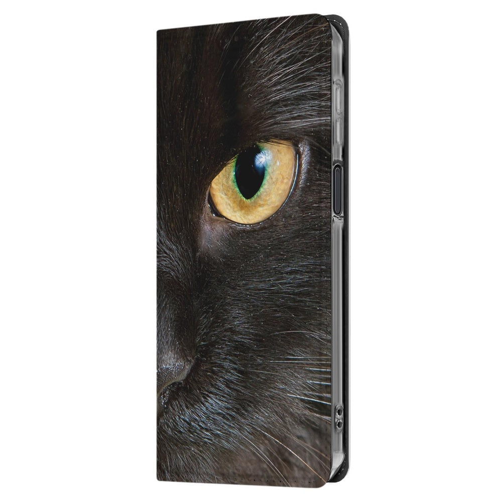 Samsung Galaxy Xcover 7 Pro Book Wallet Case Zwarte Kat design zwart kattenoog aanzicht