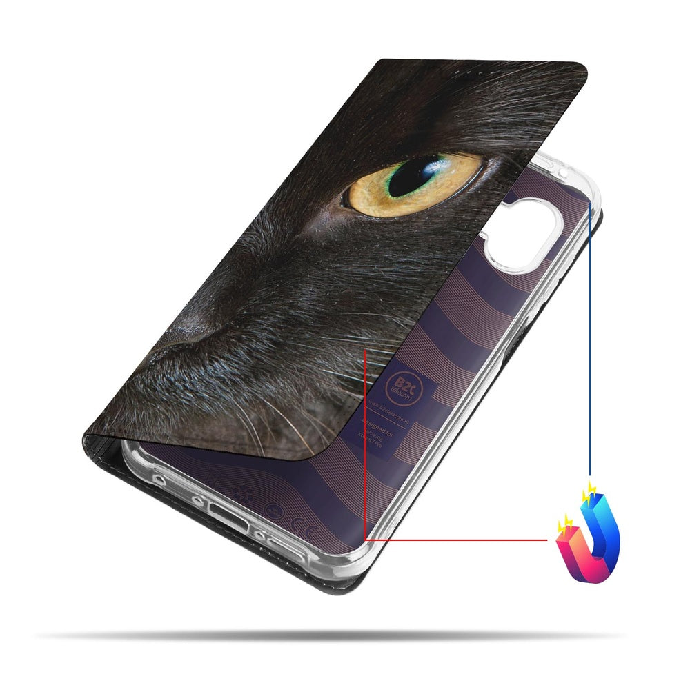 Samsung Galaxy Xcover 7 Pro Book Wallet Case Zwarte Kat zwart kat aanzicht