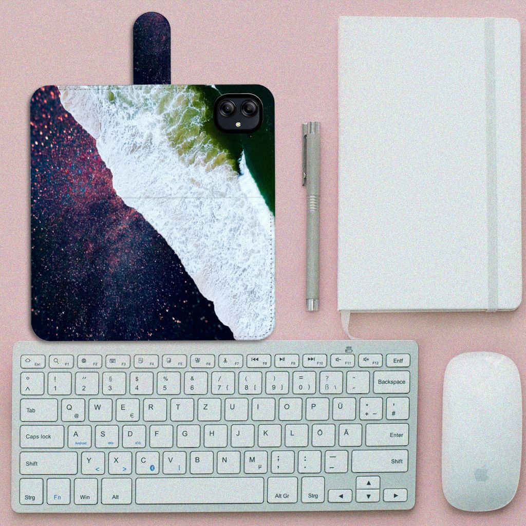 Samsung Galaxy A04e Book Case Sea in Space bovenaanzicht toetsenbord notitieboek