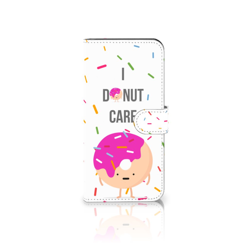 Samsung Galaxy A04e Book Cover Donut Roze met een schattige donut en de tekst 'I DONUT CARE' 🍩.