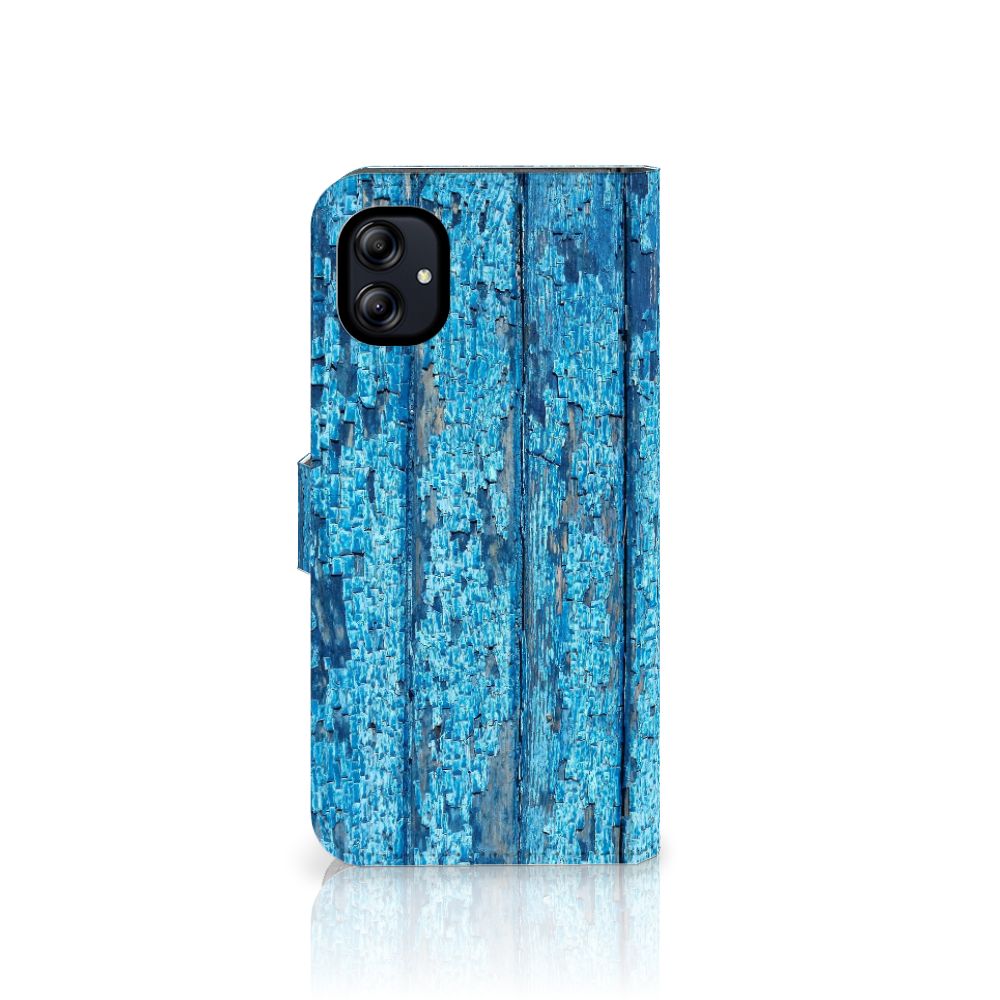 Samsung Galaxy A04e Book Style Case Wood Blue bookstyle blauw hout achteraanzicht