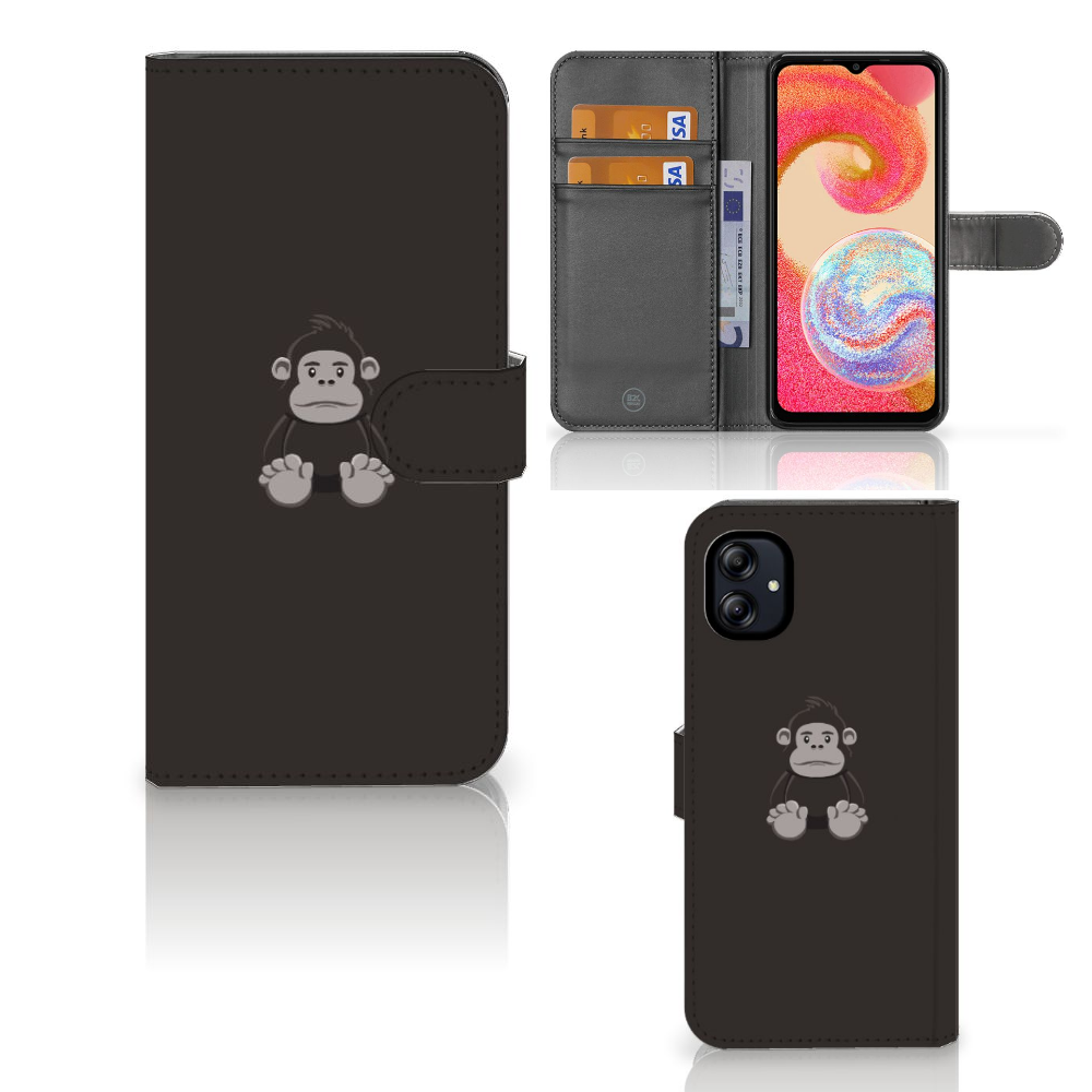 Samsung Galaxy A04e Leuk Hoesje Gorilla met schattige gorilla en pasjes vakken voor bescherming en gebruiksgemak