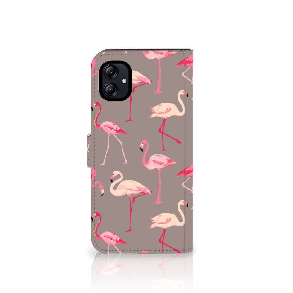 Samsung Galaxy A04e Telefoonhoesje met Pasjes Flamingo telefoonhoesje flamingo design voorkant