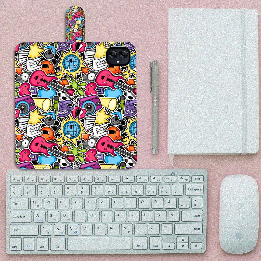 Samsung Galaxy A04e Wallet Case met Pasjes Punk Rock design punk rock aanzicht