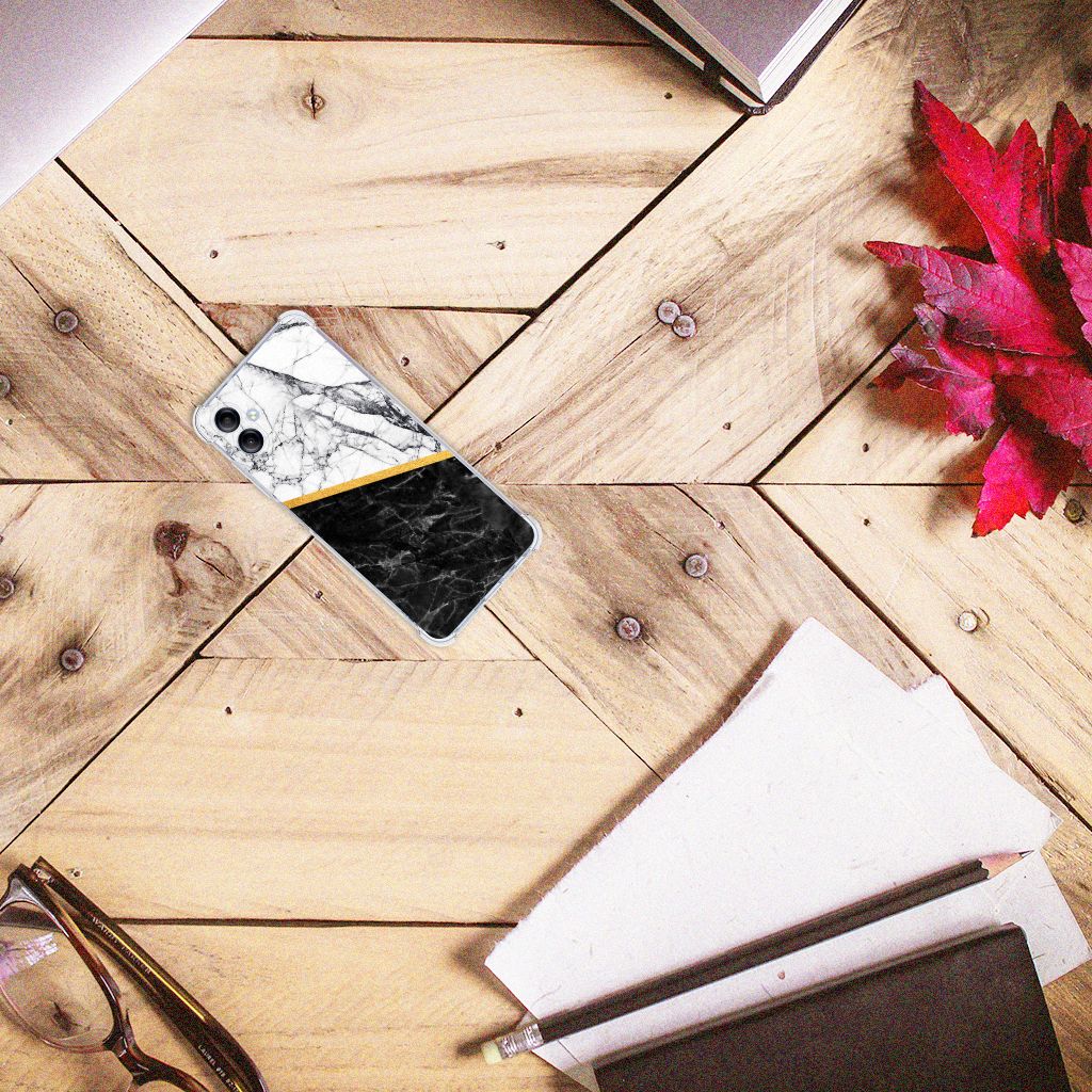 Samsung Galaxy A05 Anti-Shock Hoesje Marmer Wit Zwart - Origineel Cadeau Man B2C Telecom