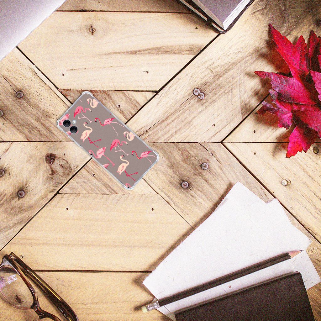 Samsung Galaxy A05 Case Anti-shock Flamingo design bovenaanzicht