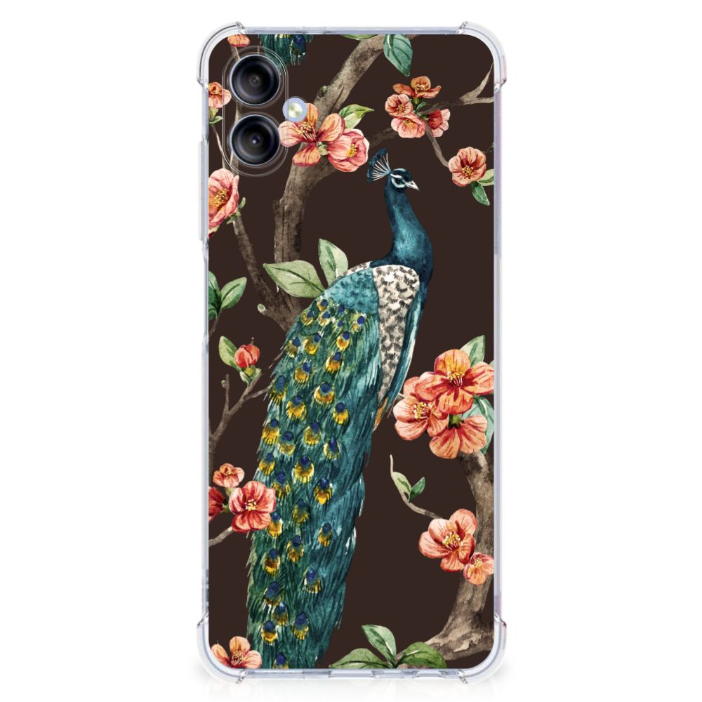 Samsung Galaxy A05 Case Anti-shock Pauw met Bloemen telefoonhoesje pauw bloemen design aanzicht
