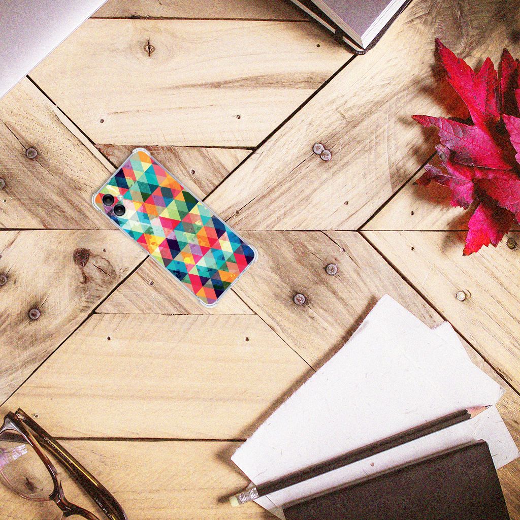 Samsung Galaxy A05 Doorzichtige Silicone Hoesje Geruit kleurrijk design bovenaanzicht