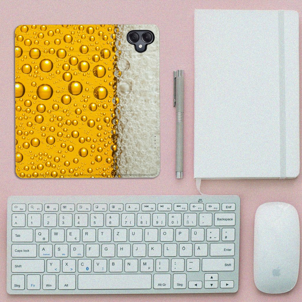 Samsung Galaxy A05 Flip Style Cover Bier bierprint design bovenaanzicht