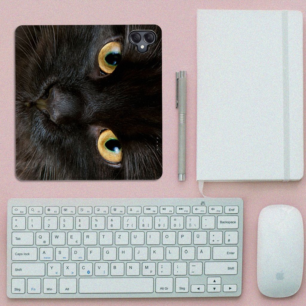 Samsung Galaxy A05 Hoesje maken Zwarte Kat design katten gezicht aanzicht