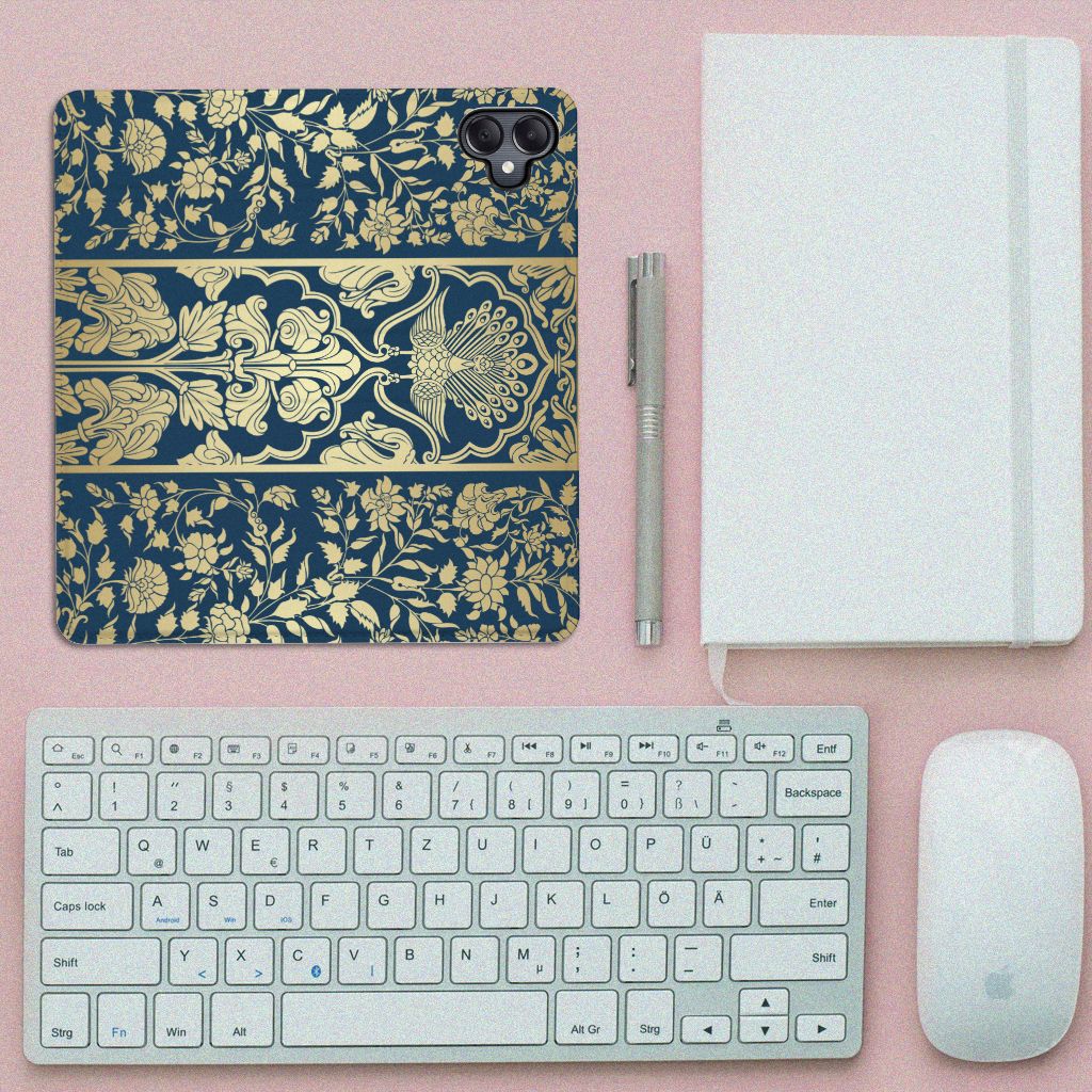 Samsung Galaxy A05 Smart Cover Beige Flowers design beige flowers vooraanzicht