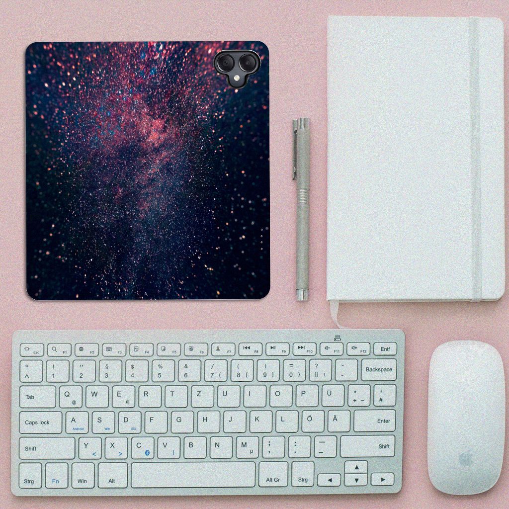 Samsung Galaxy A05 Stand Case Stars design sterrenstaaf kleur glanzend paarse blauwe achtergrond