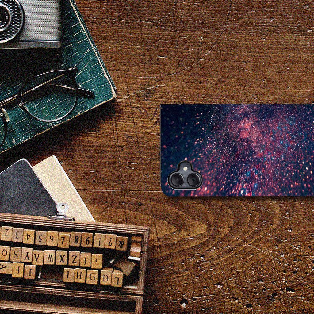 Samsung Galaxy A05 Stand Case Stars kunstzinnig design paarse blauwe kleuren inktzwarte achtergrond