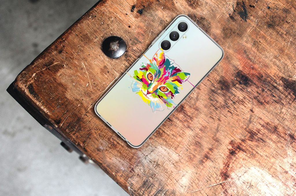 Samsung Galaxy A05S Telefoonhoesje met Naam Cat Color design achterzijde