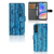 Samsung Galaxy A05s Book Style Case Wood Blue boekhoesje blauw hout design voorzijde zijaanzicht