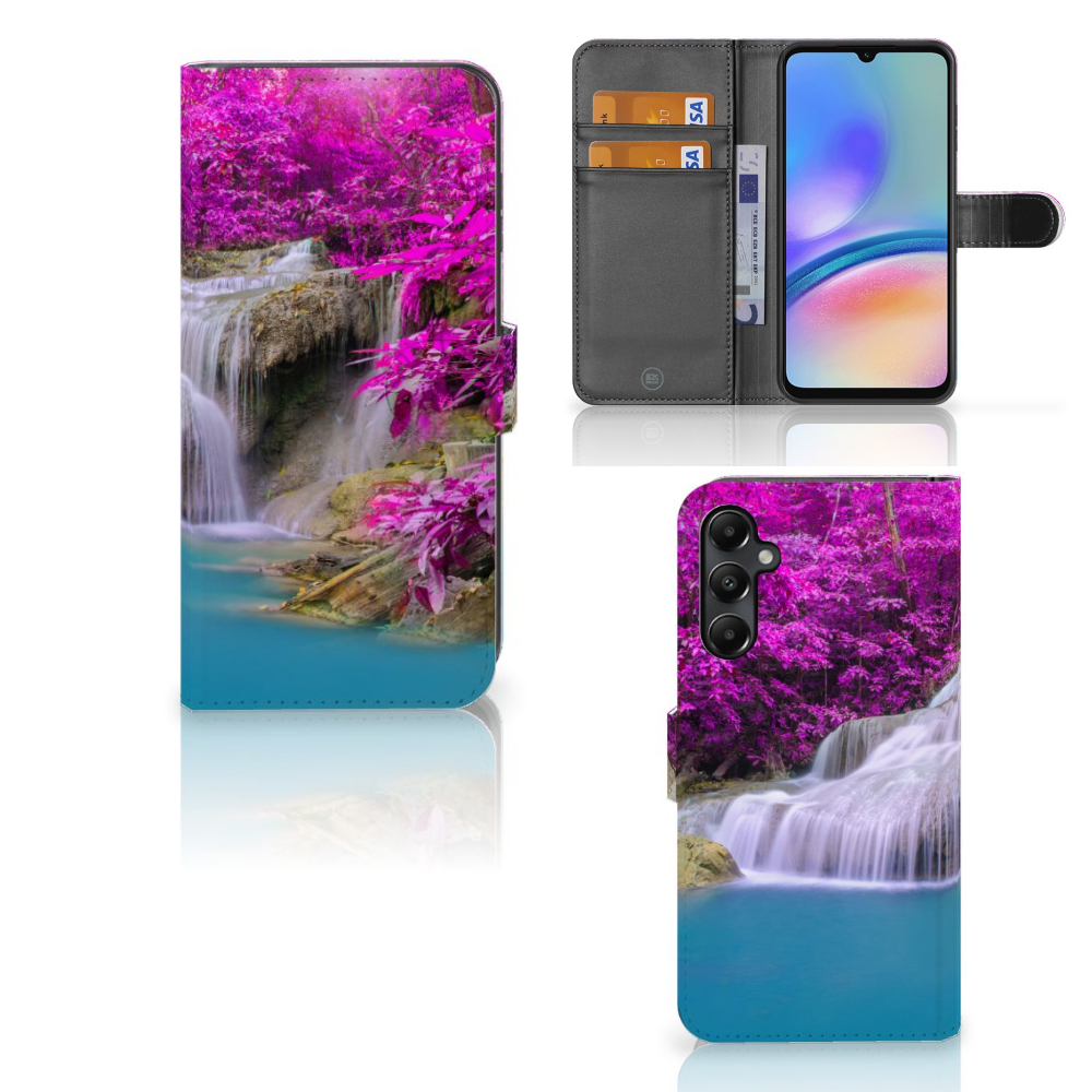 Samsung Galaxy A05s Flip Cover Waterval flipcover waterval paarse bomen aanzicht