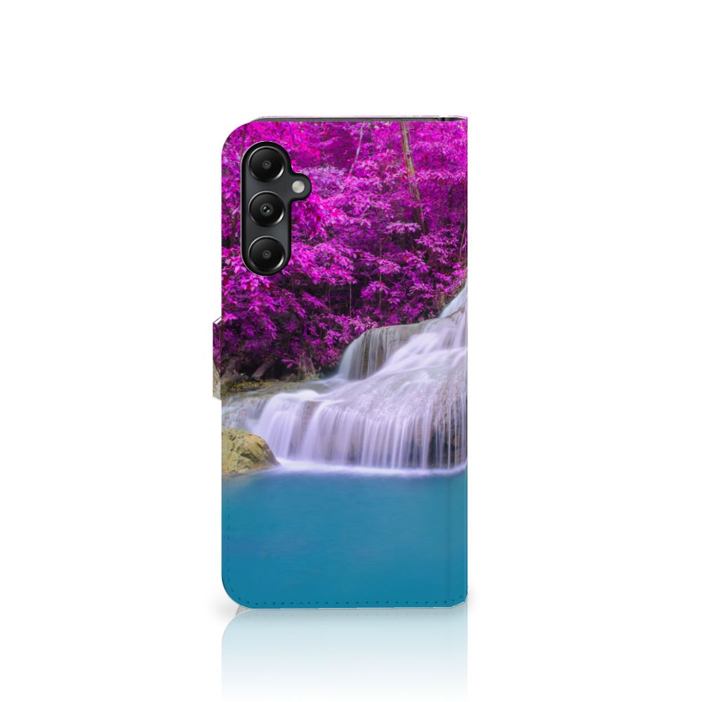 Samsung Galaxy A05s Flip Cover Waterval design kalme waterval paarse bomen aanzicht