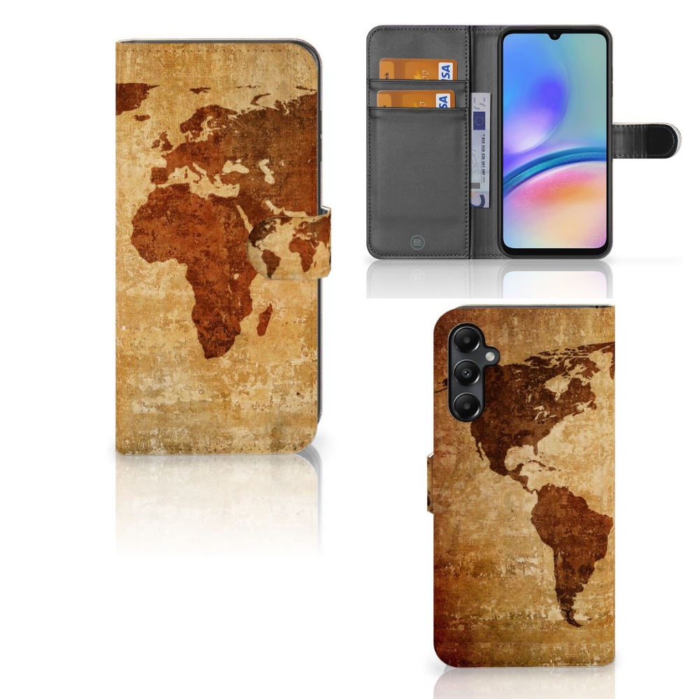 Samsung Galaxy A05s Flip Cover Wereldkaart flip cover wereldkaart aanzicht