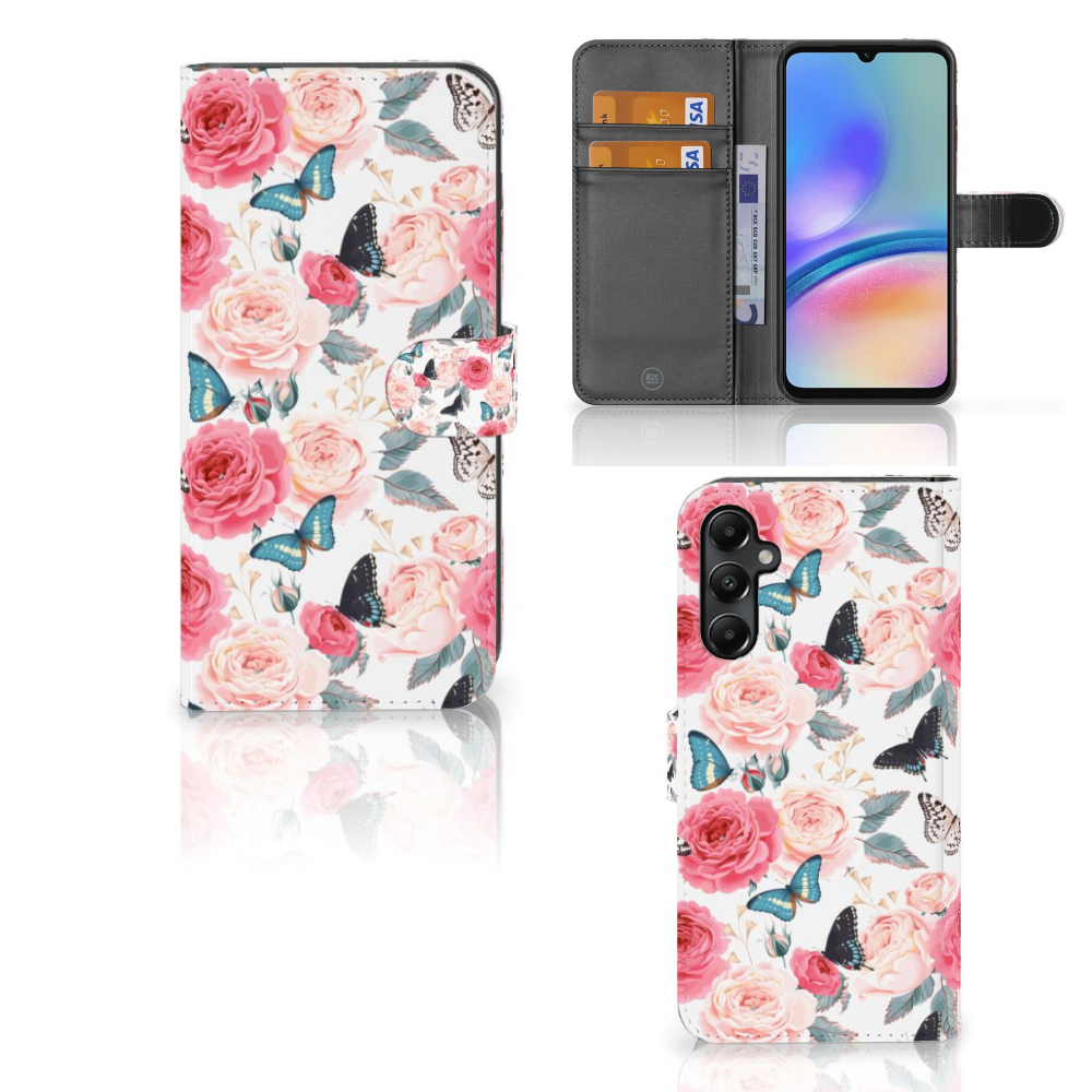Samsung Galaxy A05s Hoesje Butterfly Roses met roze rozen en vlinders 🌹🦋, perfect cadeau voor stijl en bescherming.