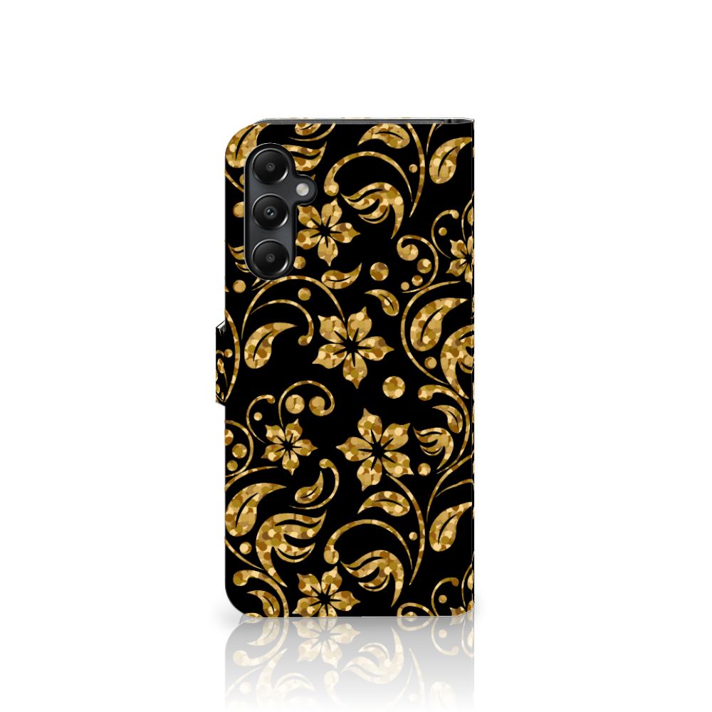 Samsung Galaxy A05s Hoesje Gouden Bloemen design gouden bloemen zwart