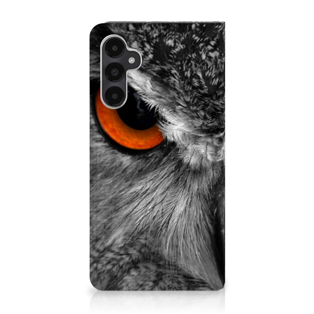 Samsung Galaxy A05s Hoesje maken Uil uil detail zwart wit naar voren