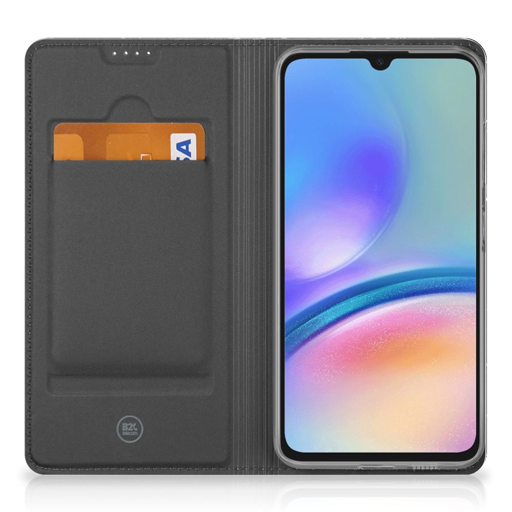 Samsung Galaxy A05s Standcase Marmer Zwart Origineel Cadeau Vader hoesje zwart marmer binnenkant met pasjesvak