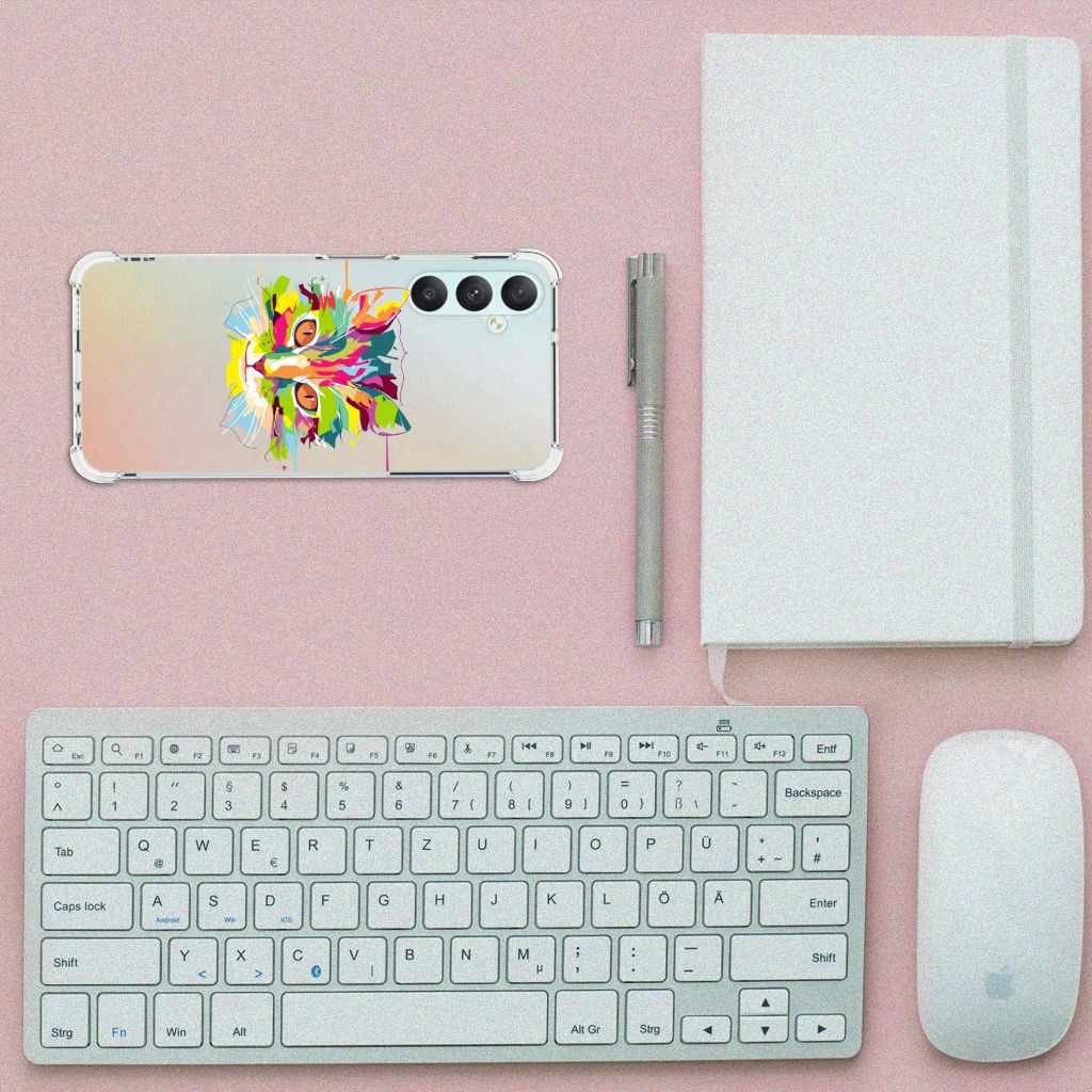 Samsung Galaxy A05s Stevig Bumper Hoesje Cat Color bovenaanzicht toetsenbord notitieboek muis