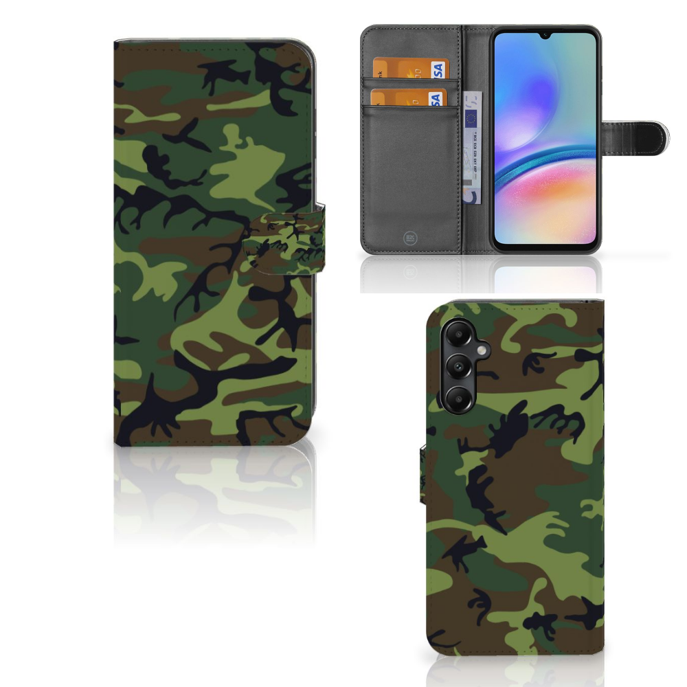 Samsung Galaxy A05s Telefoon Hoesje Army Dark boekhoesje camouflage design aanzicht
