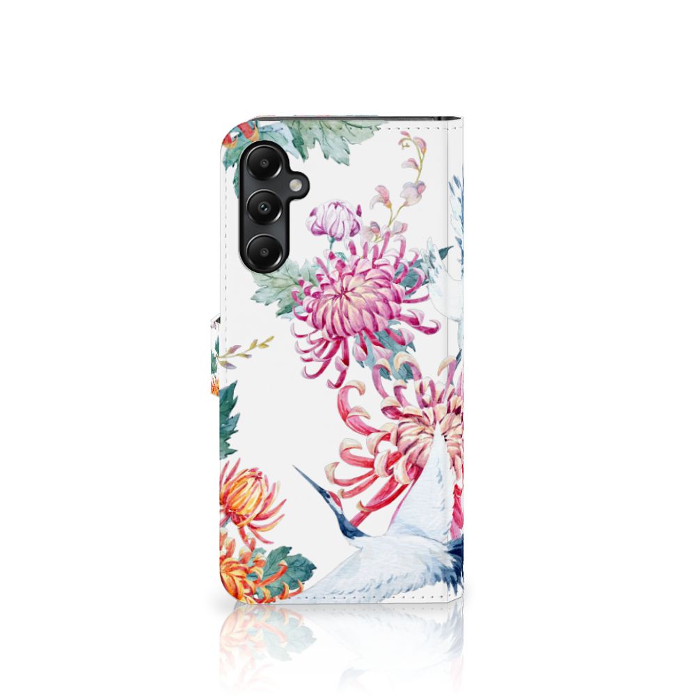 Samsung Galaxy A05s Telefoonhoesje met Pasjes Bird Flowers telefoonhoesje design bloemkleurig aanzicht