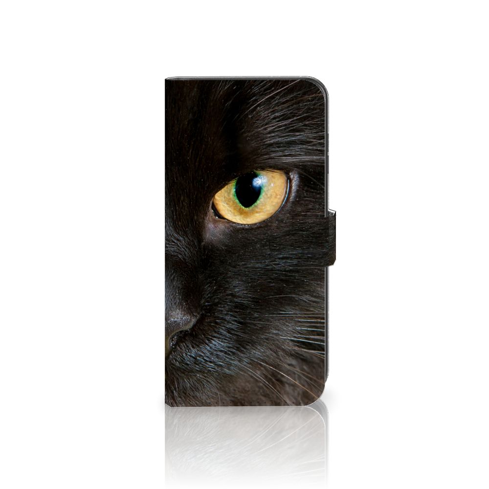 Samsung Galaxy A05s Telefoonhoesje met Pasjes Zwarte Kat kattenoog voorkant