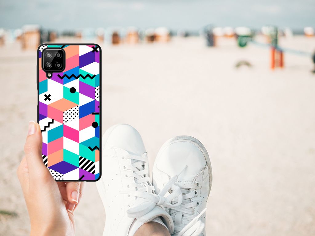 Samsung Galaxy A12 Backcover Blokken Kleurrijk abstract print handschoenen strand
