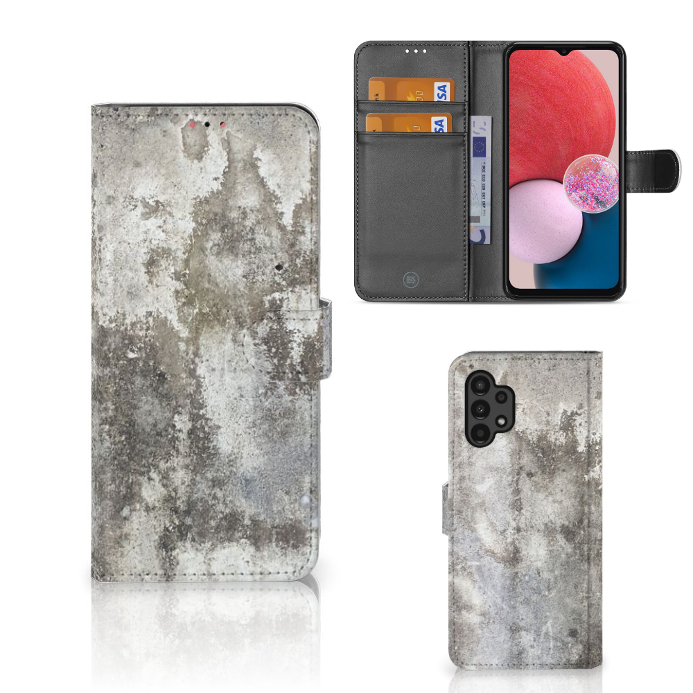 Samsung Galaxy A13 (4G) Bookcase Beton Print bookcase betonlook voor en achterkant