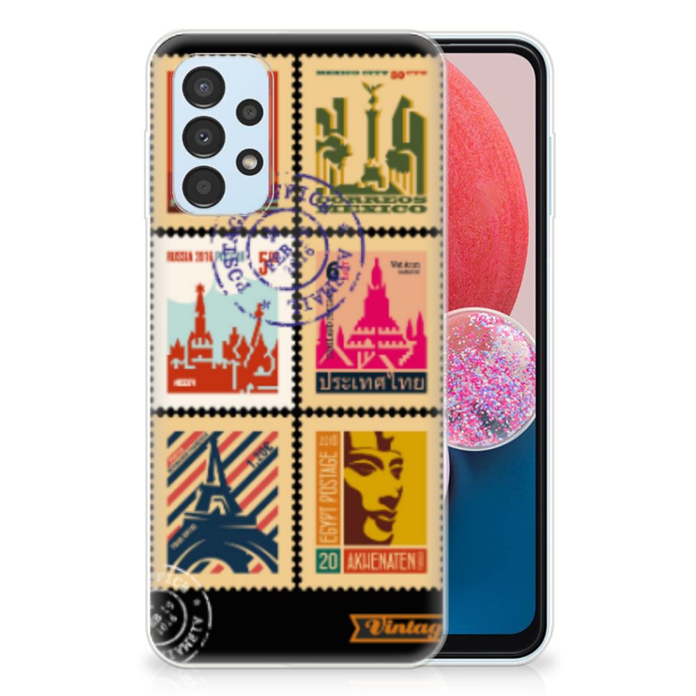 Samsung Galaxy A13 4G Siliconen Back Cover Postzegels designpostzegels aanzicht voorkant