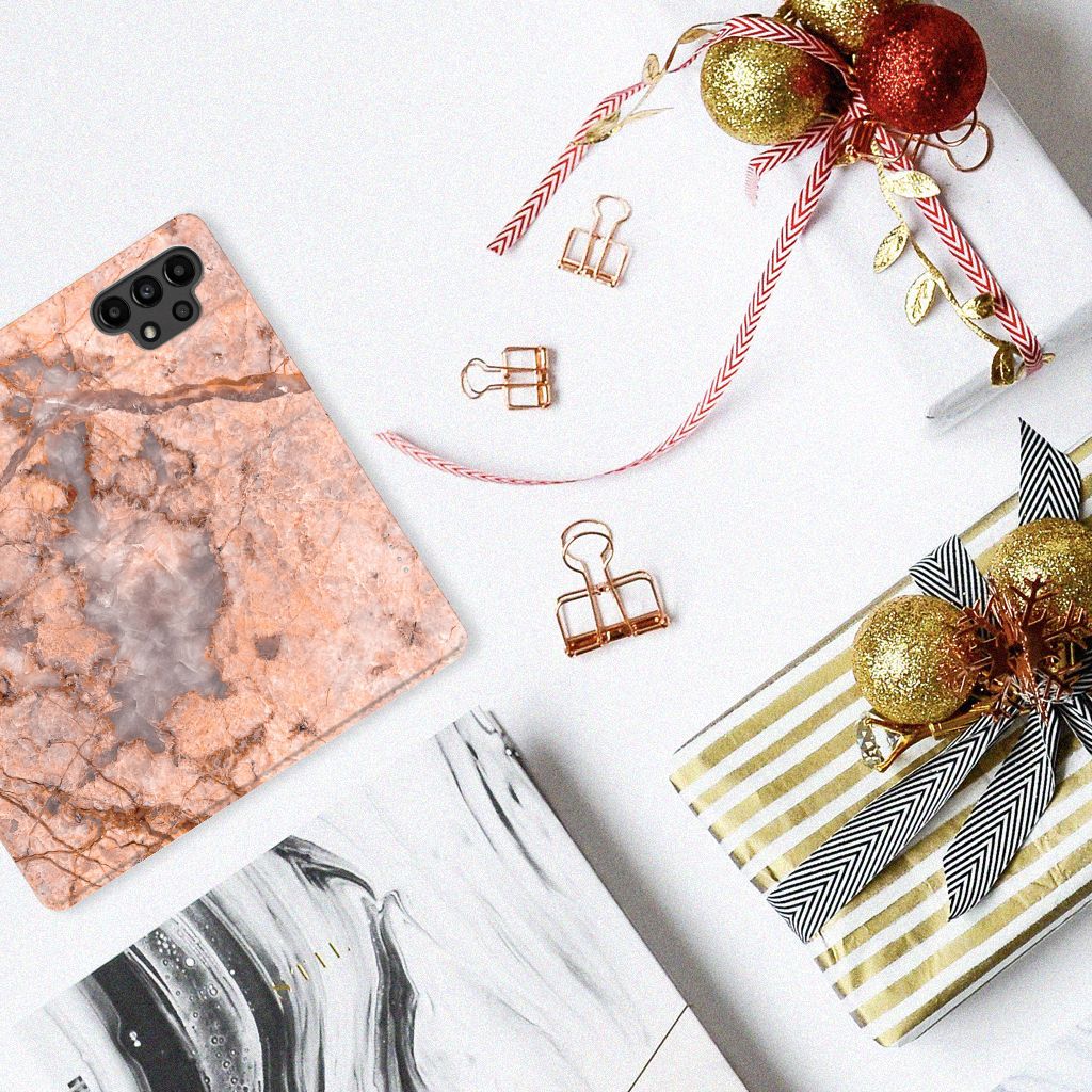 Samsung Galaxy A13 (4G) Standcase Marmer Oranje design oranje marmer bovenaanzicht
