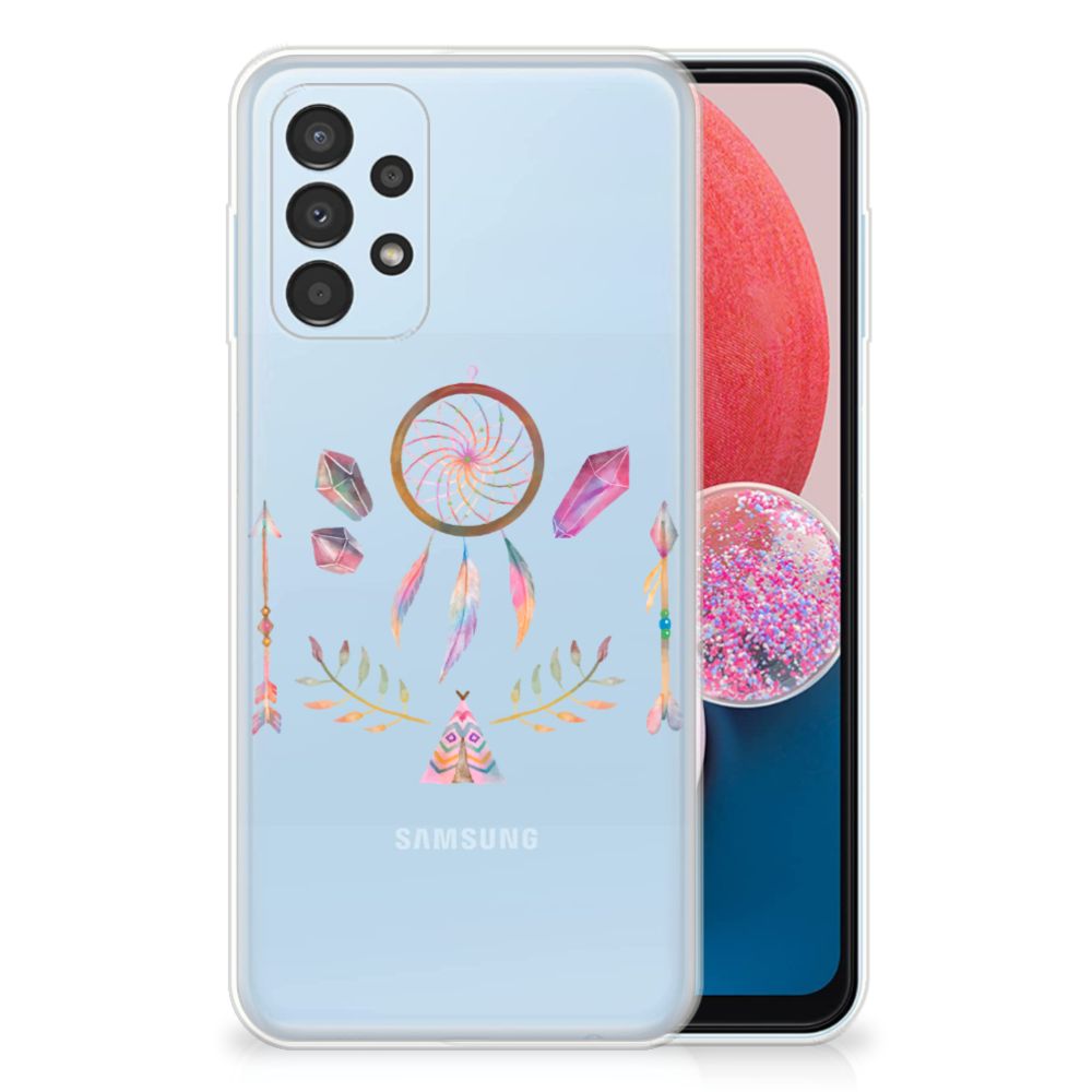 Samsung Galaxy A13 4G Telefoonhoesje met Naam Boho Dreamcatcher dromenvanger design voorkant