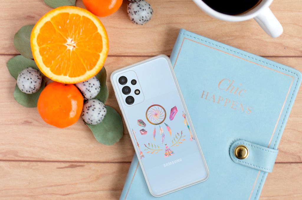 Samsung Galaxy A13 4G Telefoonhoesje met Naam Boho Dreamcatcher dromenvanger design bovenaanzicht