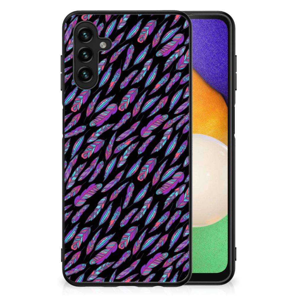 Samsung Galaxy A13 5G | A04s Back Case Feathers Color patroon zwart ontwerp achterkant