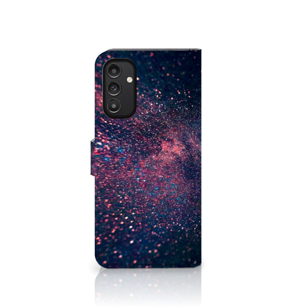 Samsung Galaxy A14 4G Book Case Stars met sprankelend sterren ontwerp in paars en blauw op zwart