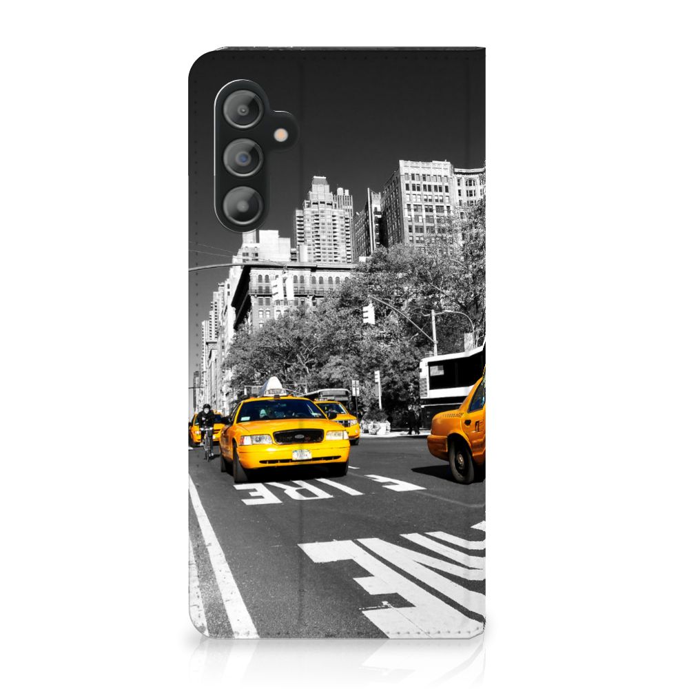 Samsung Galaxy A14 4G Book Cover New York Taxi design with iconic yellow taxis on the street.