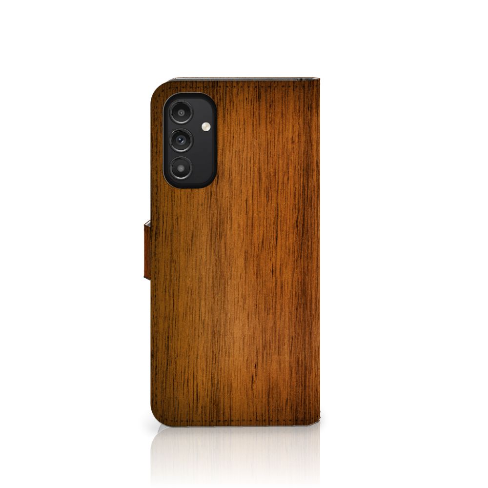 Samsung Galaxy A14 4G Book Style Case Donker Hout achterkant houten hoesje